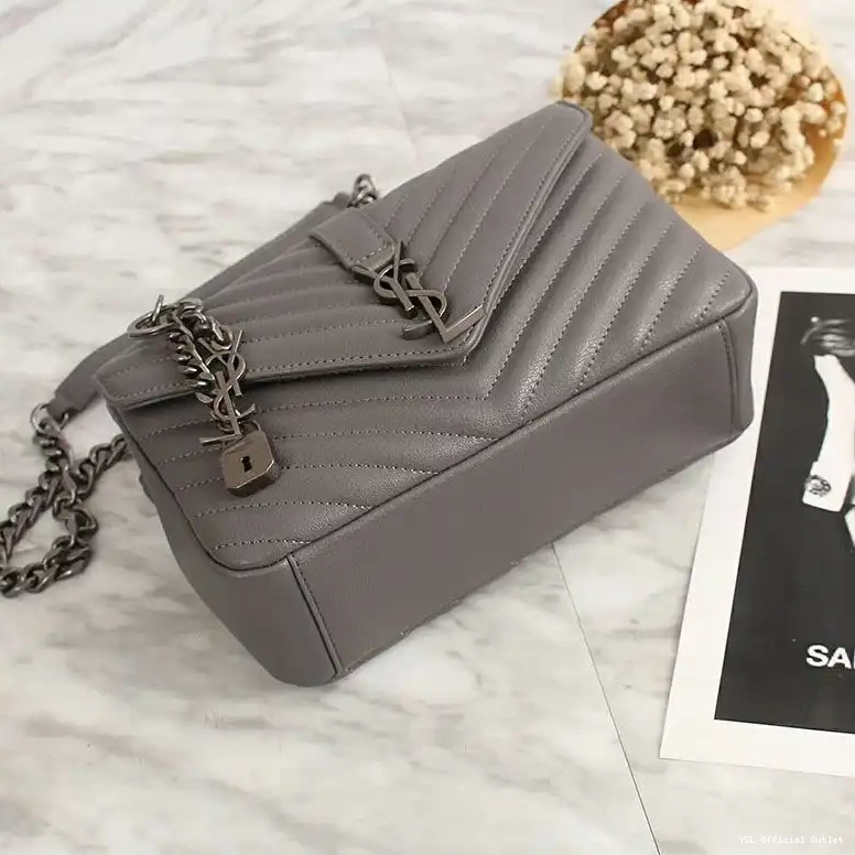 CHEAP Laurent Classic Saint Medium Chain Grey College In Bag Silver Matelasse Leather 0412